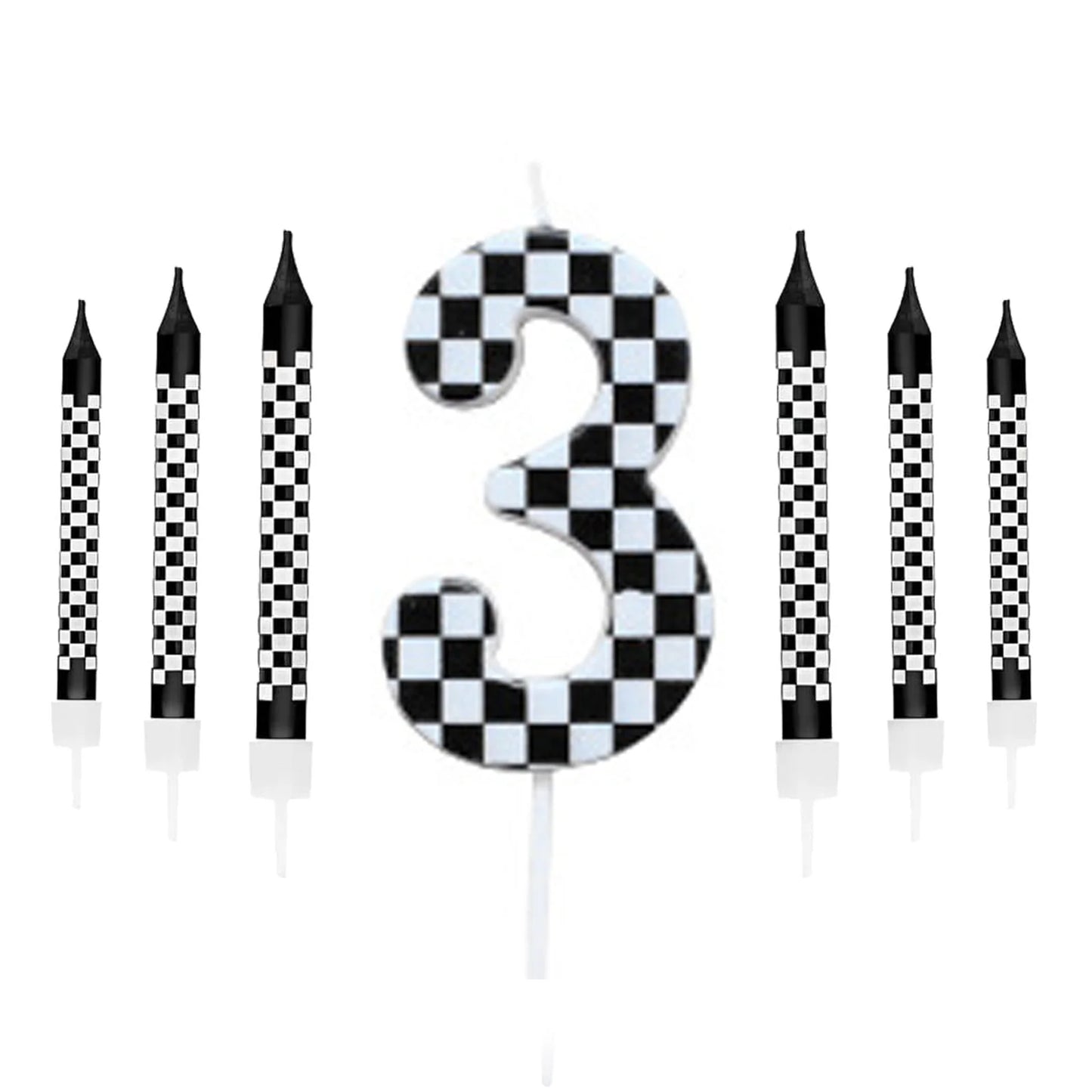7PCS Birthday Candles Set – Cake Numeral Candles with Racing Cars Theme for Checkered Decoration