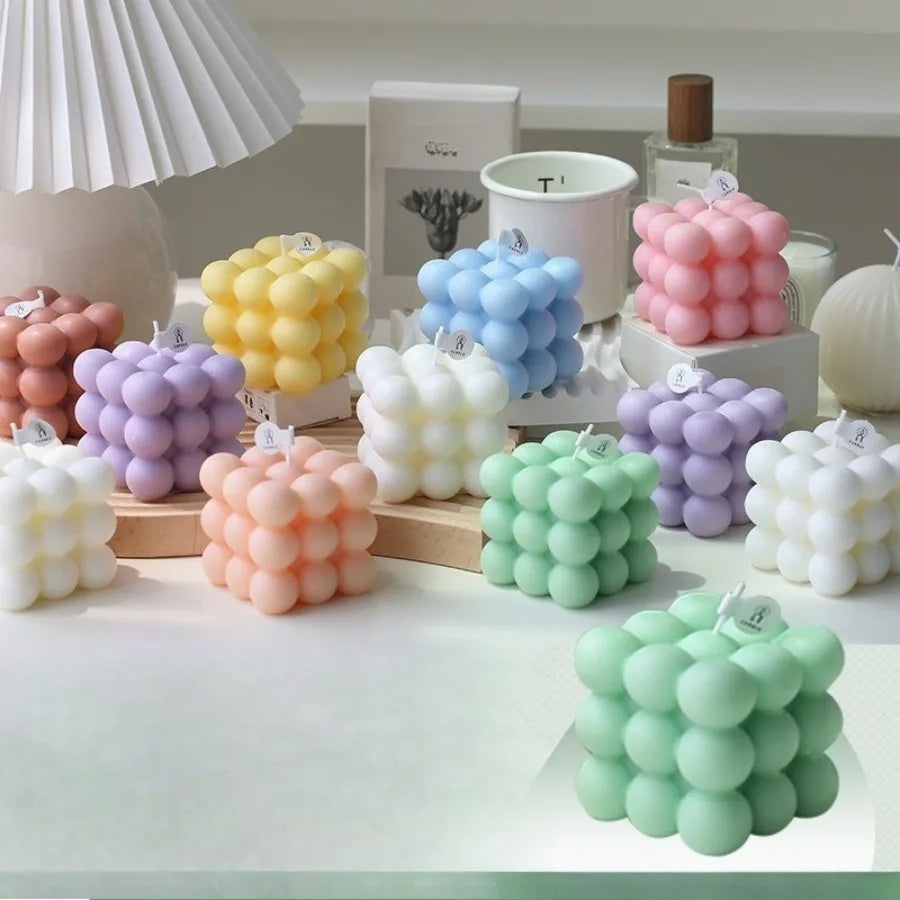 Bubble Cube Shaped Candle – Handmade Scented Aromatherapy Soy Wax Candle for Home Decoration, Weddings, and Birthday Parties