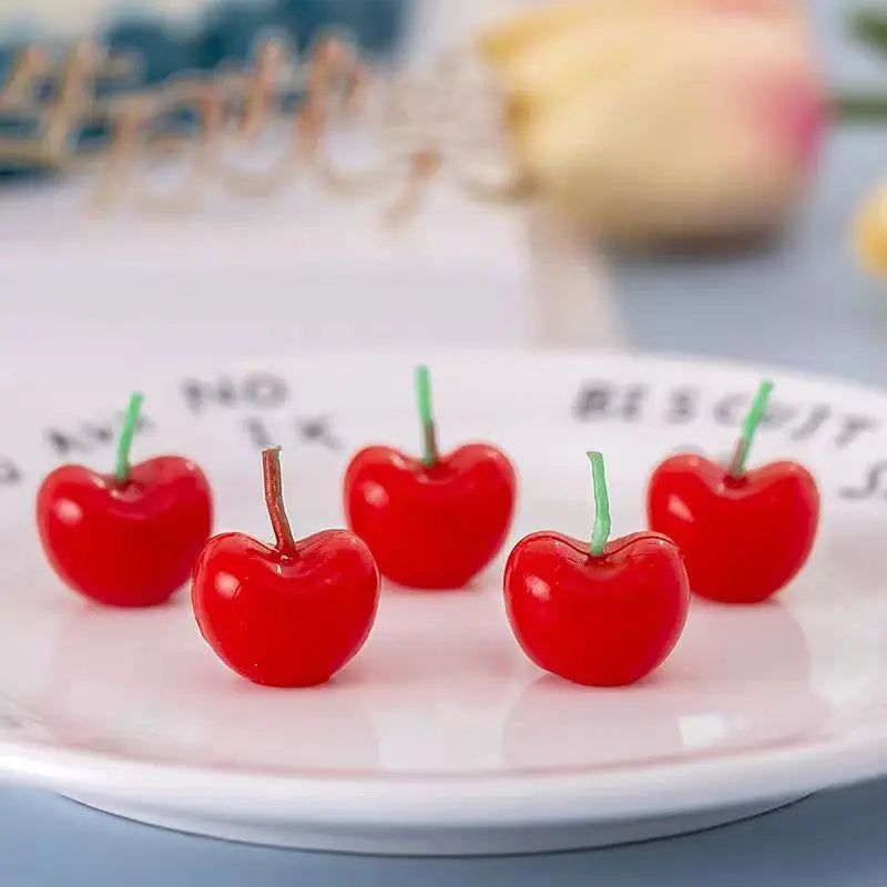 5pcs Sweet Cherry Birthday Candles – Vibrant Red Wax Decorative Cake Toppers for Weddings, Birthdays, and DIY Party Supplies