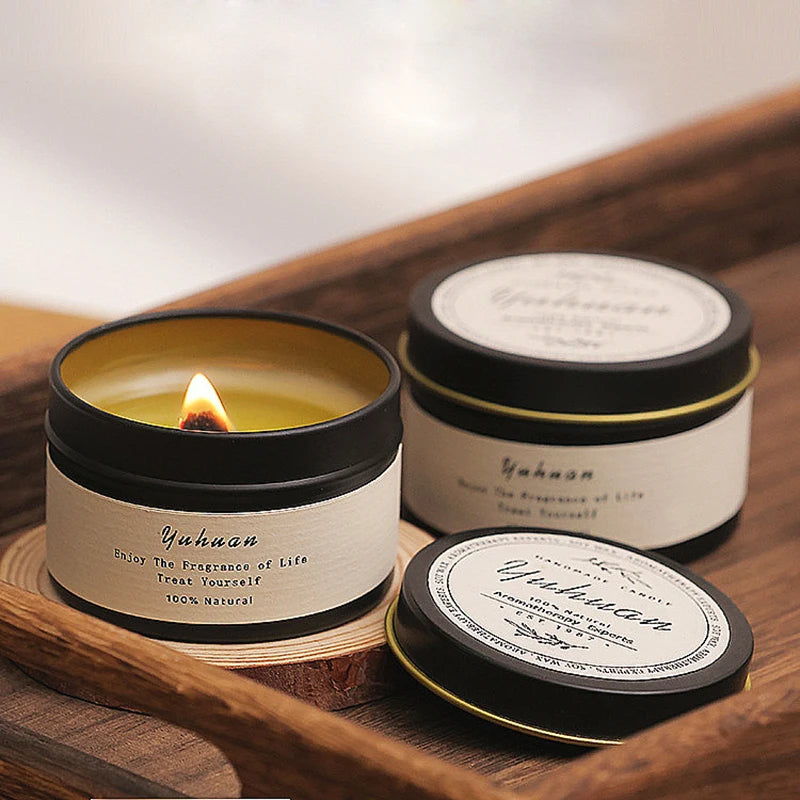 Black Tin Can Scented Aromatic Candles – Classic Home Decorative Candle Jars with Wooden Wick and Lid, Infused with Citronella