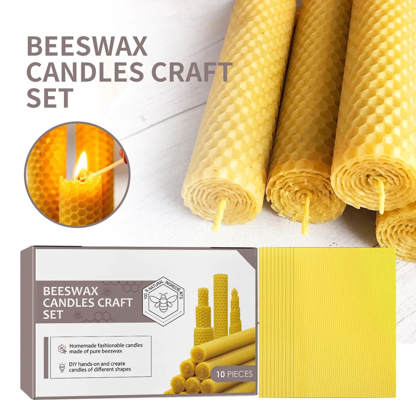 10pcs Natural Beeswax Candles – Handmade, No Fragrance, No Additives - High-End Candles for Candlelight Dinners and Wedding Ceremonies