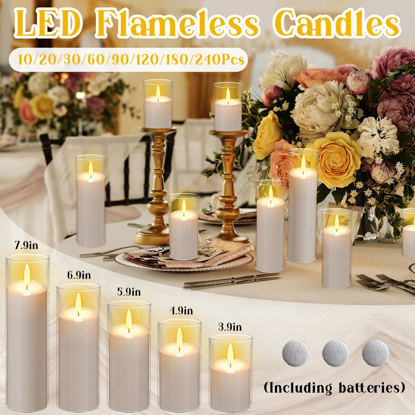 10-240 Pcs LED Flameless Pillar Candles – Flickering Battery-Powered Wedding Candles for Concert and Event Decoration