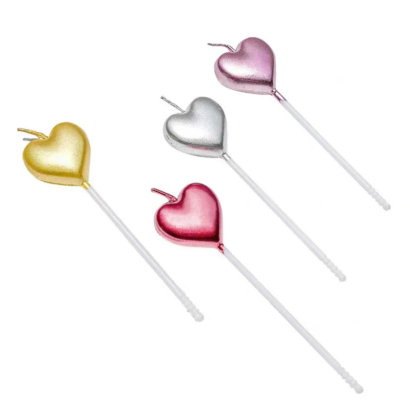 Love Heart Stick Candles – Decorative Cake Toppers for Wedding and Birthday Parties