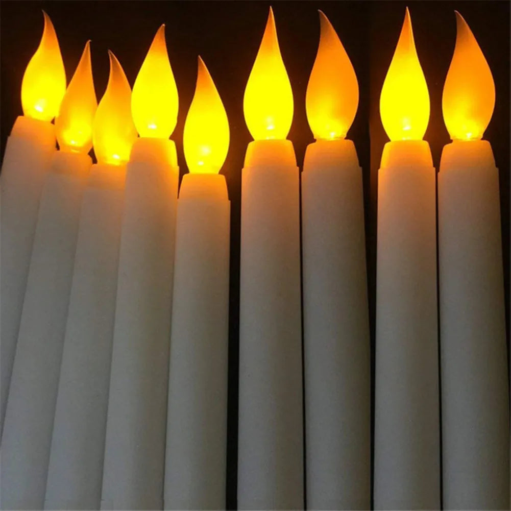 20PCs Plastic Flameless LED Candles – Yellow Amber Flickering Taper Candles for Halloween, Events, and Parties