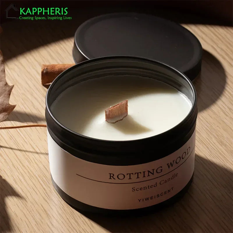 Black Tin Can Scented Aromatic Candles – Classic Home Decorative Candle Jars with Wooden Wick and Lid, Infused with Citronella