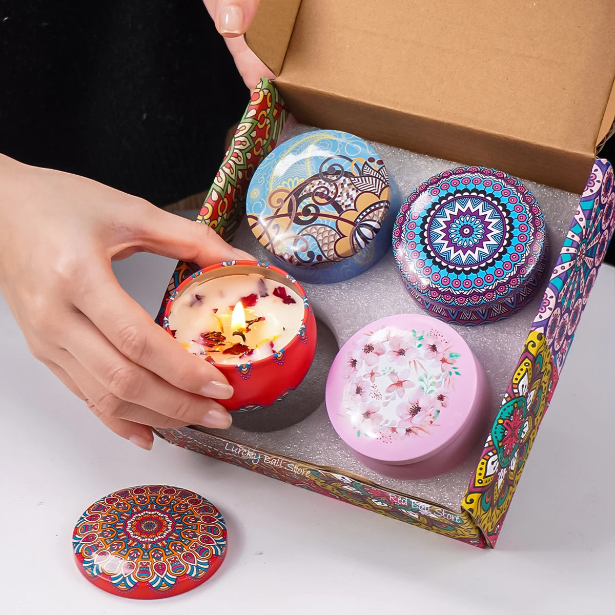 4Pcs/Box Scented Long Lasting Smokeless Fragrance Candle Jar – Soy Candles with Crystal Stone and Dried Flower for Romantic Home Decor