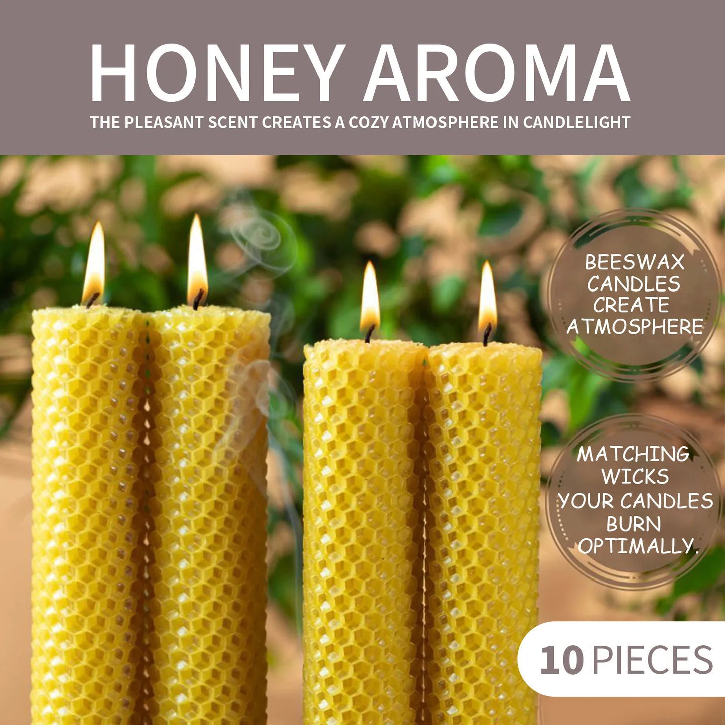 10pcs Natural Beeswax Candles – Handmade, No Fragrance, No Additives - High-End Candles for Candlelight Dinners and Wedding Ceremonies