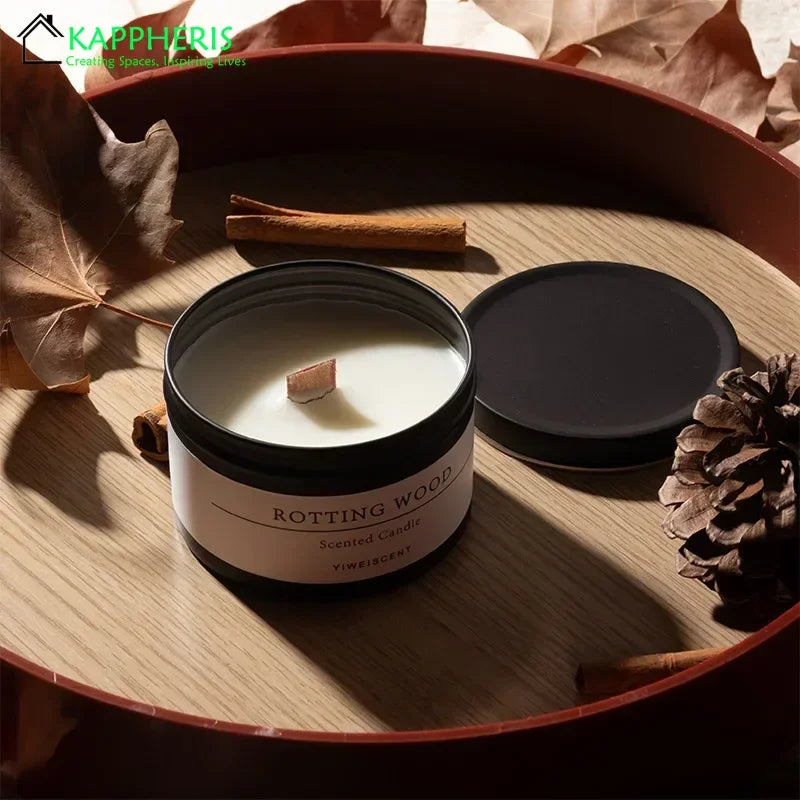 Black Tin Can Scented Aromatic Candles – Classic Home Decorative Candle Jars with Wooden Wick and Lid, Infused with Citronella