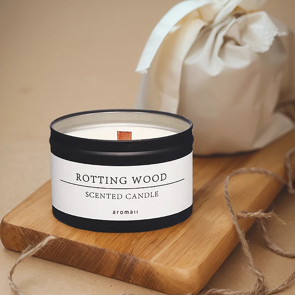 Black Tin Can Scented Aromatic Candles – Classic Home Decorative Candle Jars with Wooden Wick and Lid, Infused with Citronella