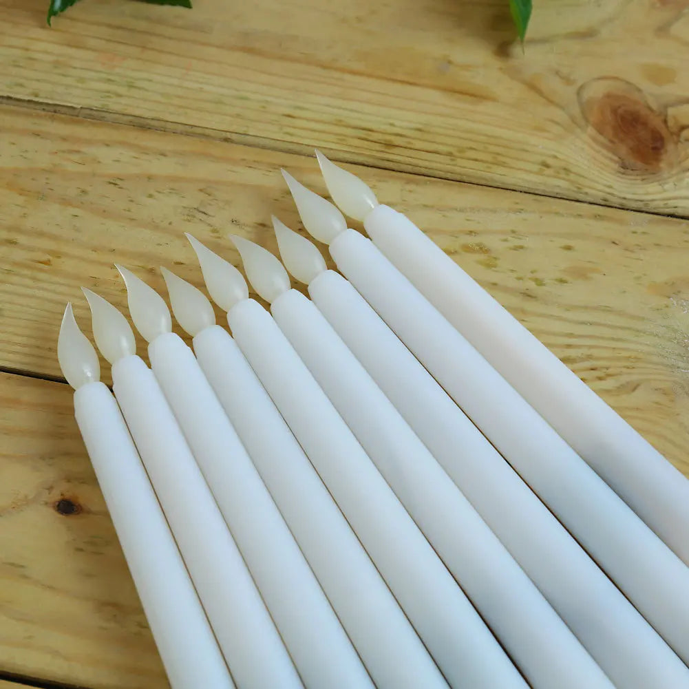 20PCs Plastic Flameless LED Candles – Yellow Amber Flickering Taper Candles for Halloween, Events, and Parties