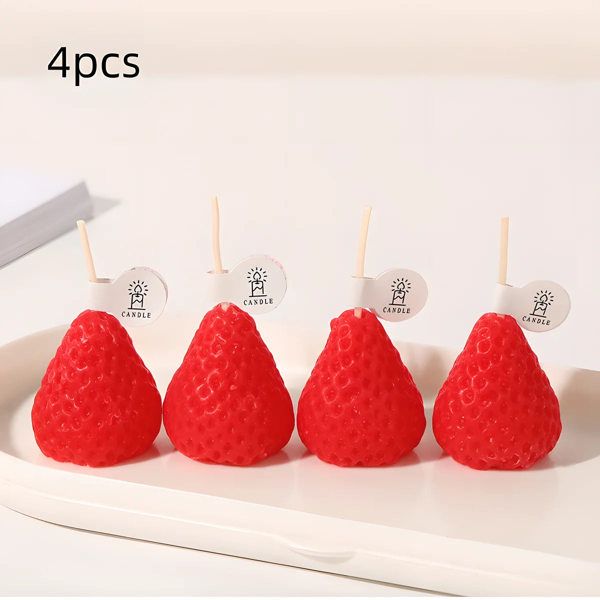 4pcs Strawberry - Shaped Miniature Scented Candles – Realistic Fruit-Scented Aromatherapy Candles Perfect for Trendy Photo Props