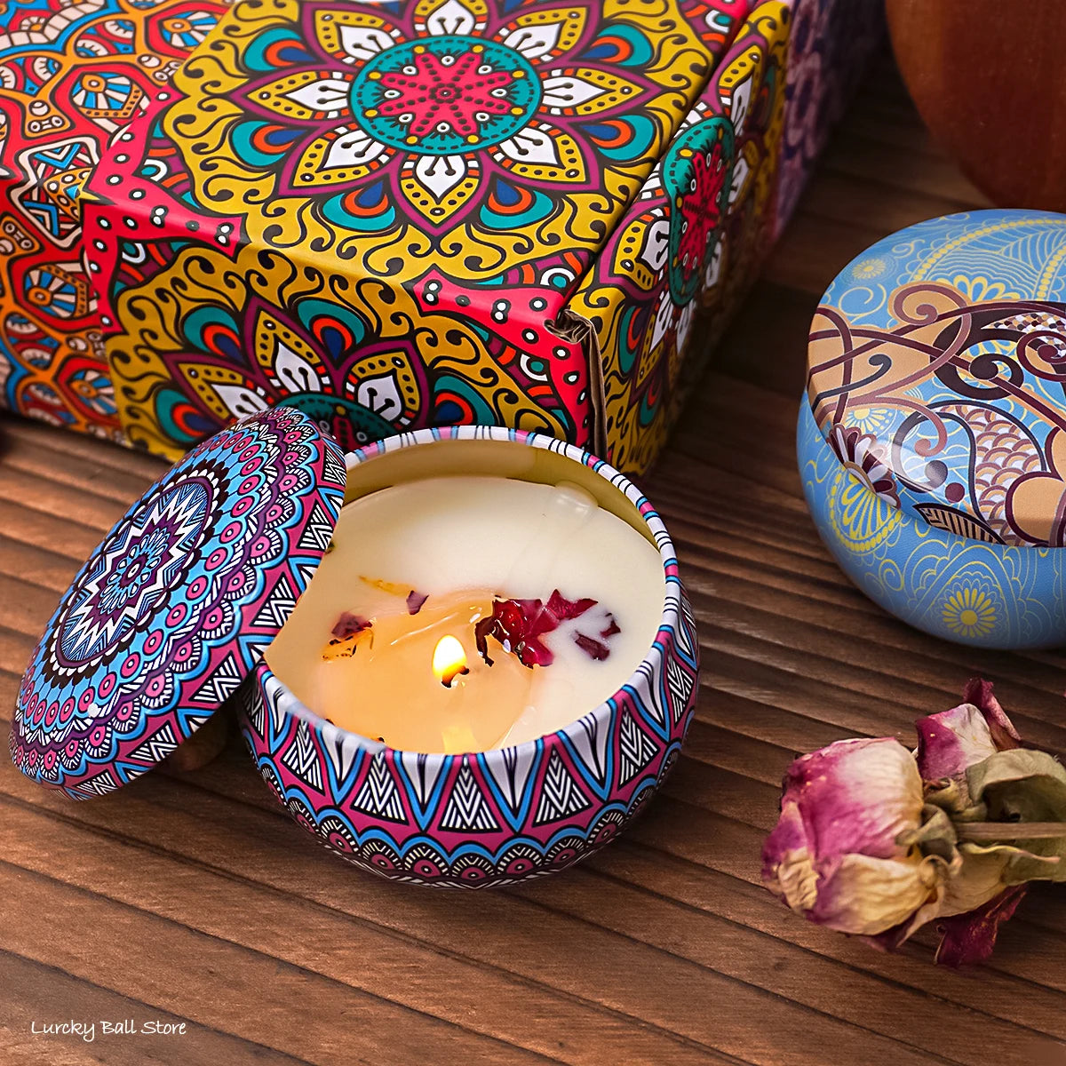 4Pcs/Box Scented Long Lasting Smokeless Fragrance Candle Jar – Soy Candles with Crystal Stone and Dried Flower for Romantic Home Decor