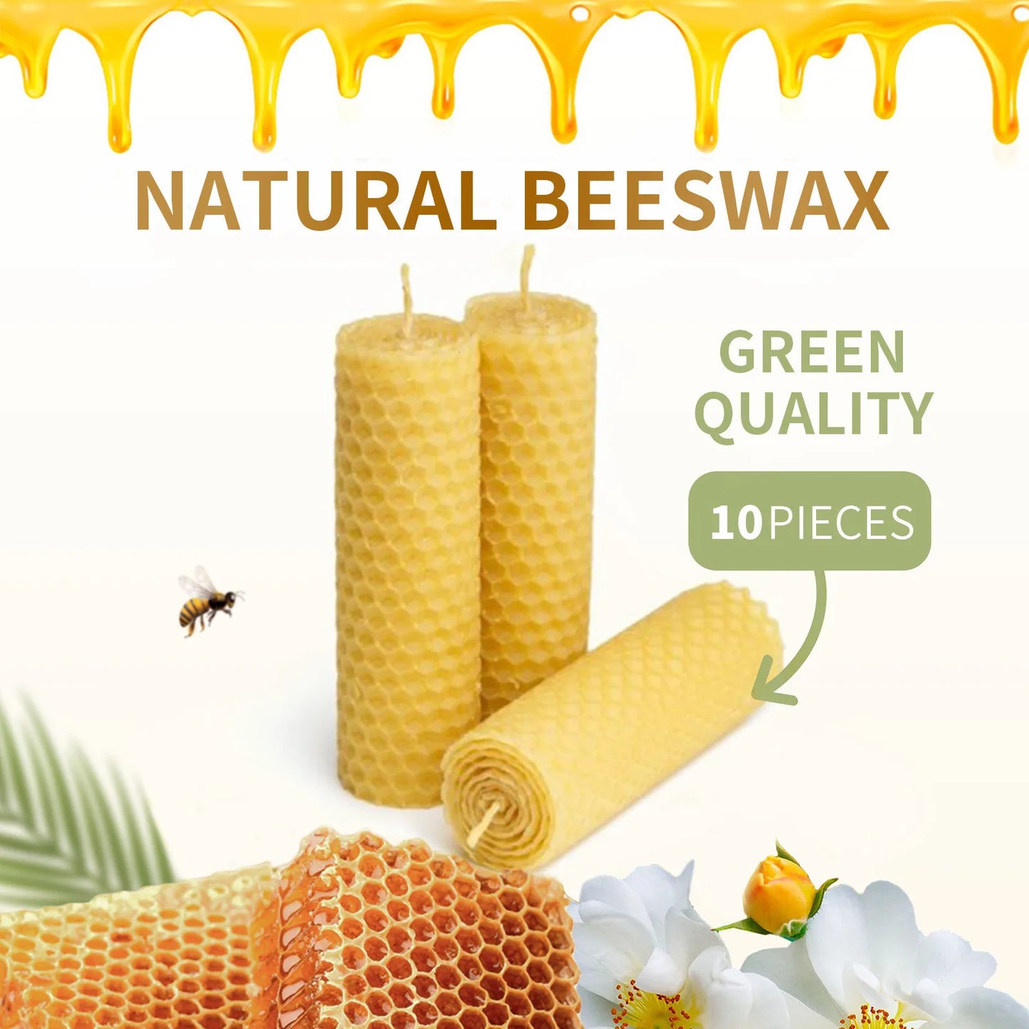 10pcs Natural Beeswax Candles – Handmade, No Fragrance, No Additives - High-End Candles for Candlelight Dinners and Wedding Ceremonies