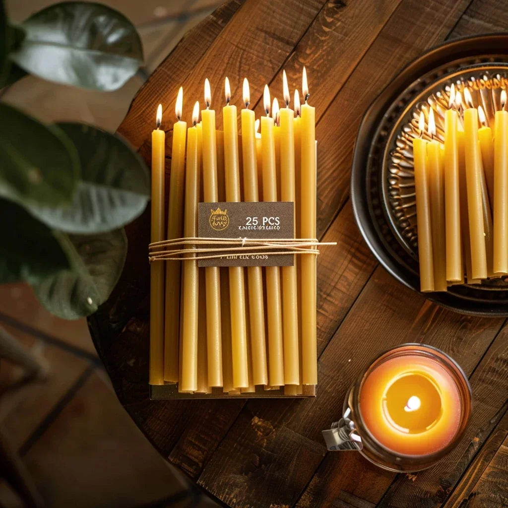 25PCS Hanukkah Candles – Natural Beeswax Chanukah Thin Taper Candles for Rituals and Birthdays – Unscented Honey Candles