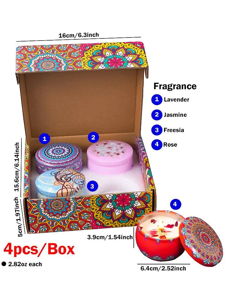 4Pcs/Box Scented Long Lasting Smokeless Fragrance Candle Jar – Soy Candles with Crystal Stone and Dried Flower for Romantic Home Decor
