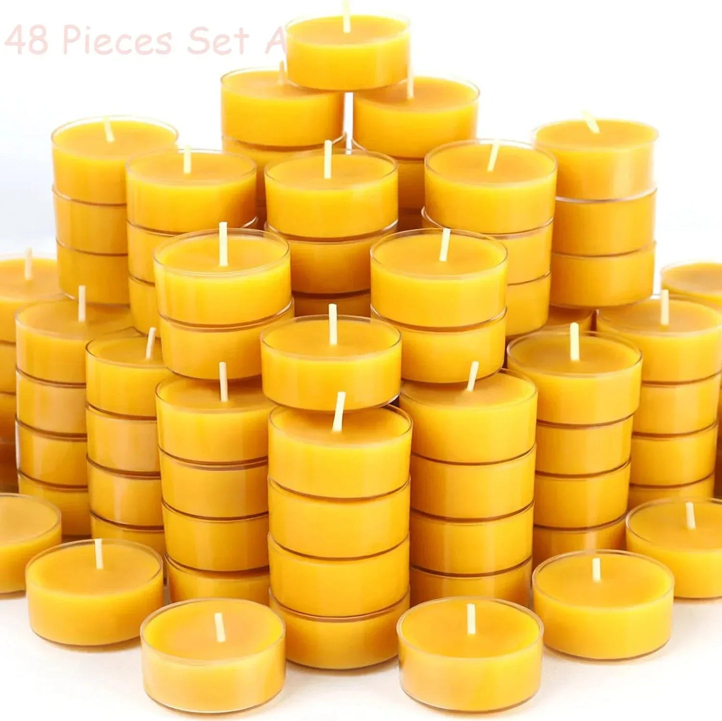 12 - 48PCS Natural Beeswax Tea Candles – Smokeless Eco-Friendly Tealight Votive Candles for Home Atmosphere, Spa, and Decor