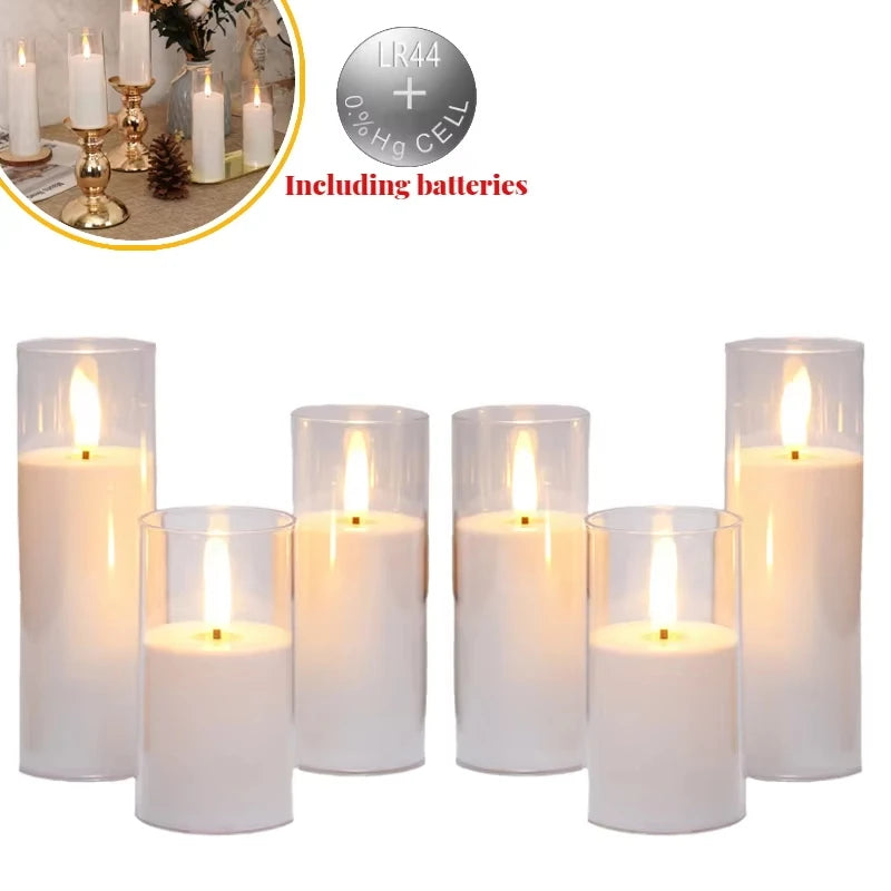 6-60PCS Acrylic Glass LED Candles with Batteries – Flameless Flickering Pillar Candles for Home, Wedding, Party, and Outdoor Decor