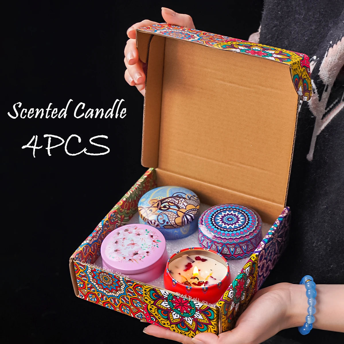 4Pcs/Box Scented Long Lasting Smokeless Fragrance Candle Jar – Soy Candles with Crystal Stone and Dried Flower for Romantic Home Decor