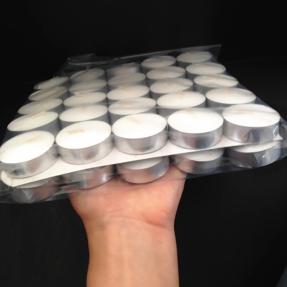 50PCS Tea Light Candles – Natural Paraffin Wax Unscented Smokeless Votive Candles for Weddings, Parties, Christmas, and New Year Celebrations