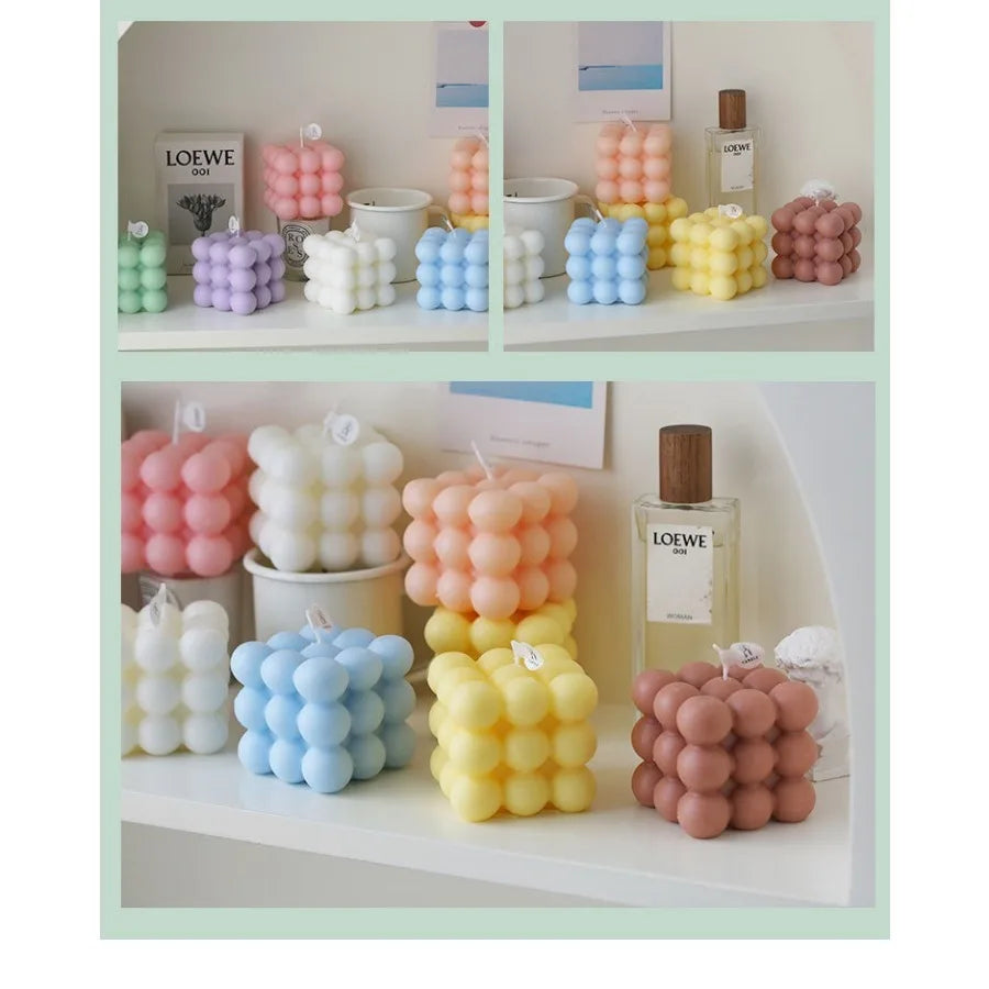 Bubble Cube Shaped Candle – Handmade Scented Aromatherapy Soy Wax Candle for Home Decoration, Weddings, and Birthday Parties