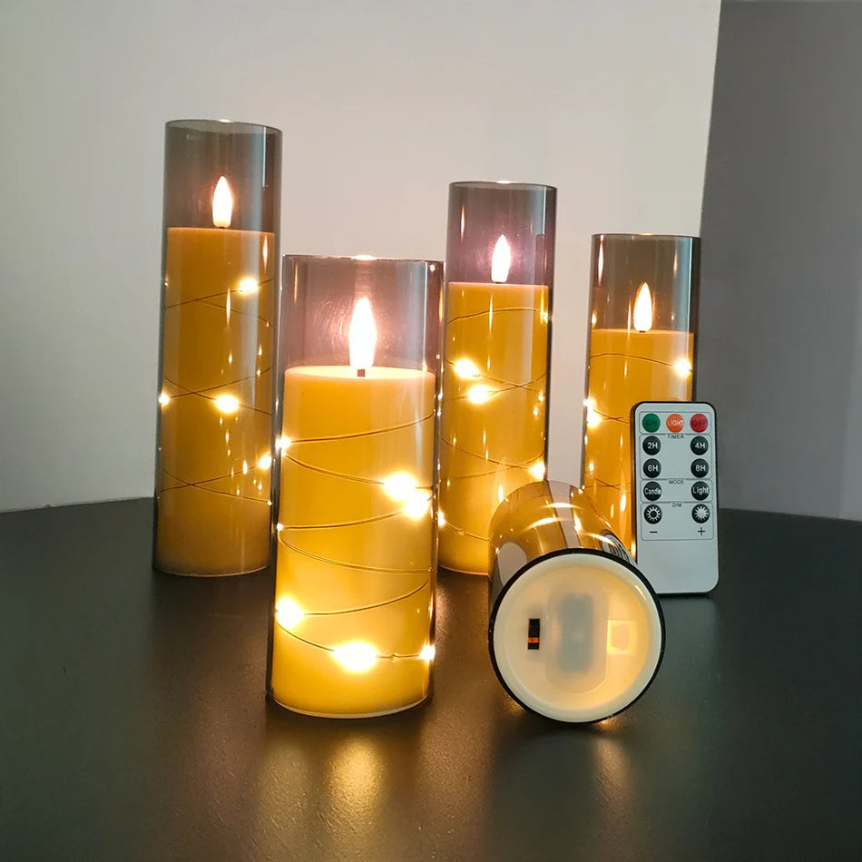 Electronic Flameless LED Candles with String Light – 5PCS Set for Home Decor, Holiday Party Decoration, Wedding Candles, and Atmosphere Lamp