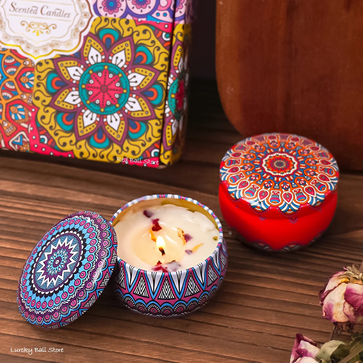 4Pcs/Box Scented Long Lasting Smokeless Fragrance Candle Jar – Soy Candles with Crystal Stone and Dried Flower for Romantic Home Decor