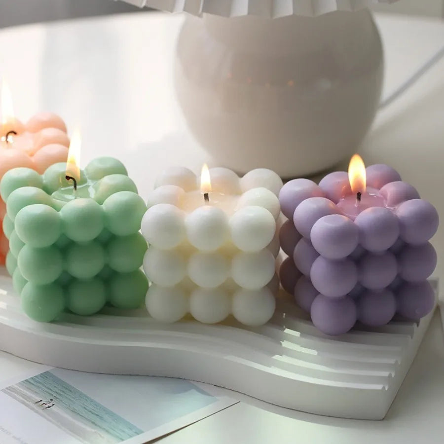 Bubble Cube Shaped Candle – Handmade Scented Aromatherapy Soy Wax Candle for Home Decoration, Weddings, and Birthday Parties