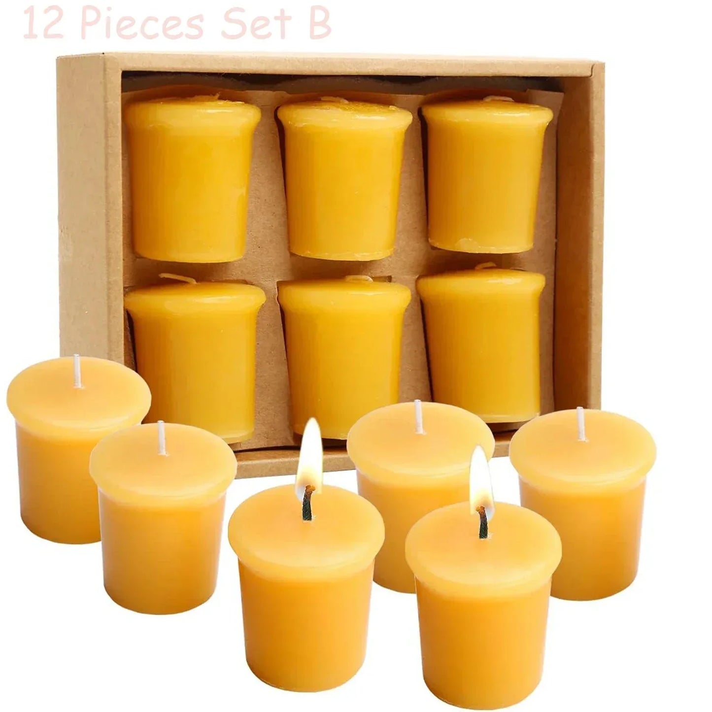 12 - 48PCS Natural Beeswax Tea Candles – Smokeless Eco-Friendly Tealight Votive Candles for Home Atmosphere, Spa, and Decor