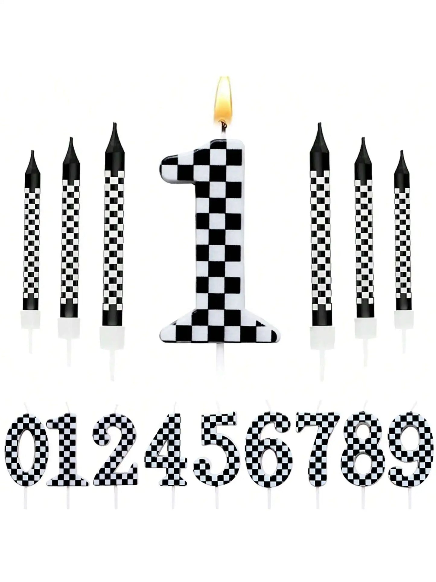7PCS Birthday Candles Set – Cake Numeral Candles with Racing Cars Theme for Checkered Decoration