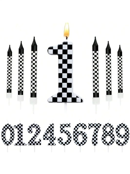 7PCS Birthday Candles Set – Cake Numeral Candles with Racing Cars Theme for Checkered Decoration