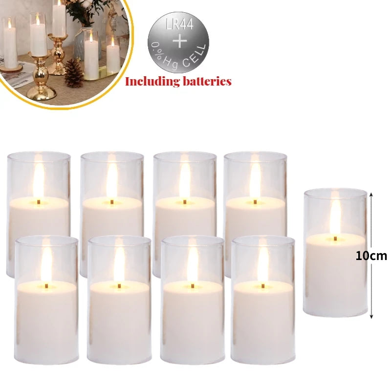 6-60PCS Acrylic Glass LED Candles with Batteries – Flameless Flickering Pillar Candles for Home, Wedding, Party, and Outdoor Decor
