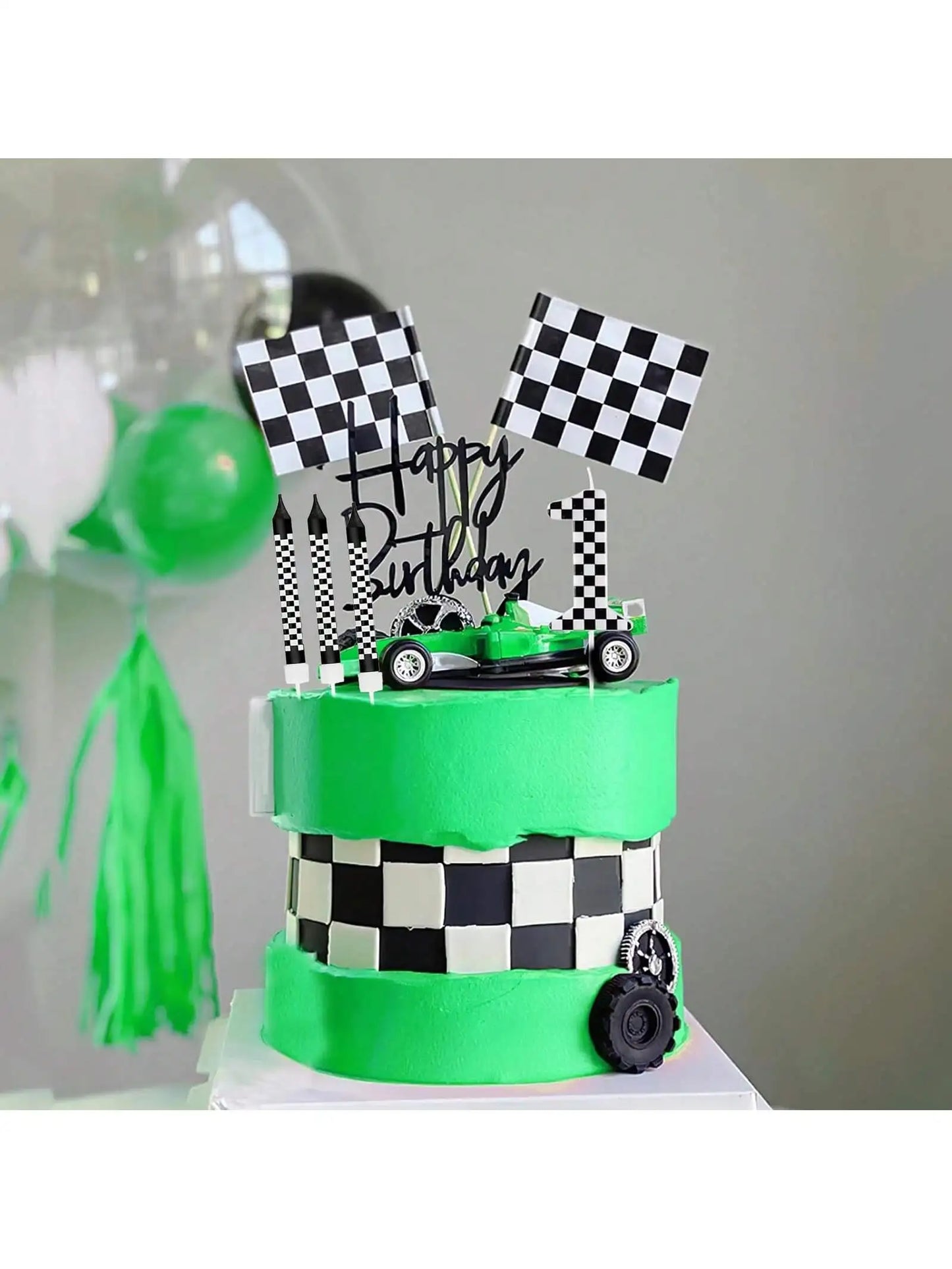 7PCS Birthday Candles Set – Cake Numeral Candles with Racing Cars Theme for Checkered Decoration