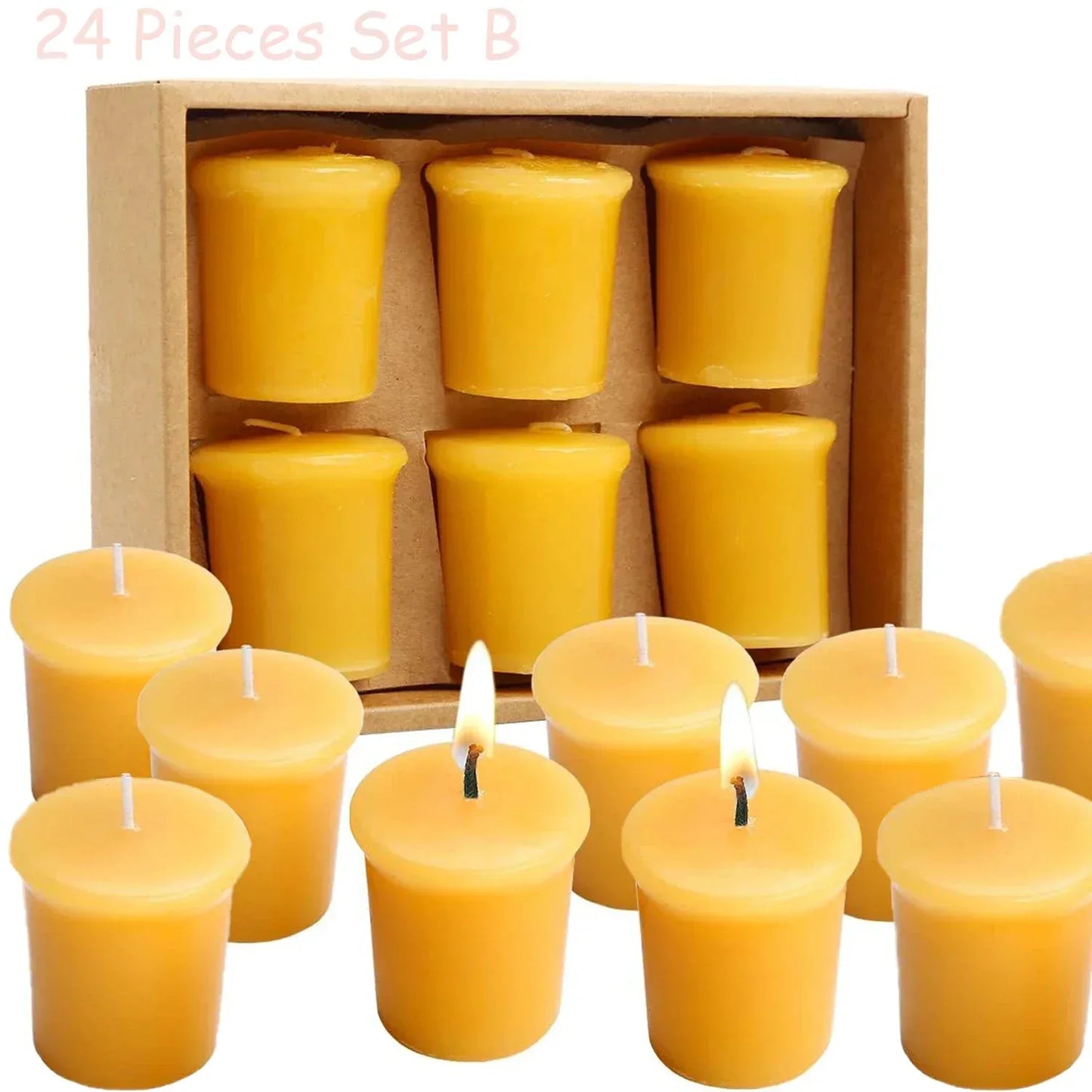 12 - 48PCS Natural Beeswax Tea Candles – Smokeless Eco-Friendly Tealight Votive Candles for Home Atmosphere, Spa, and Decor