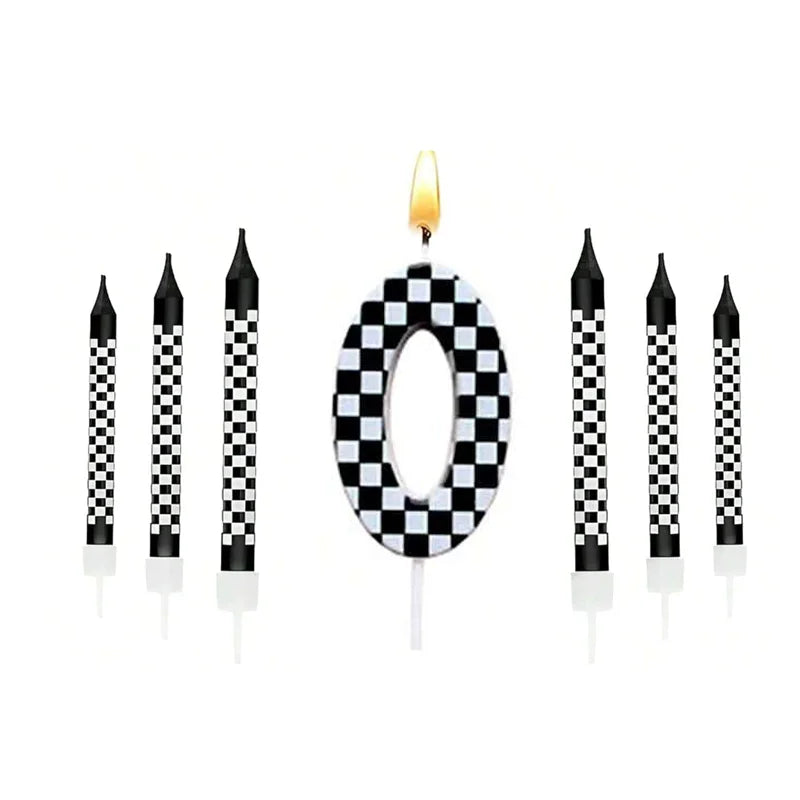 7PCS Birthday Candles Set – Cake Numeral Candles with Racing Cars Theme for Checkered Decoration