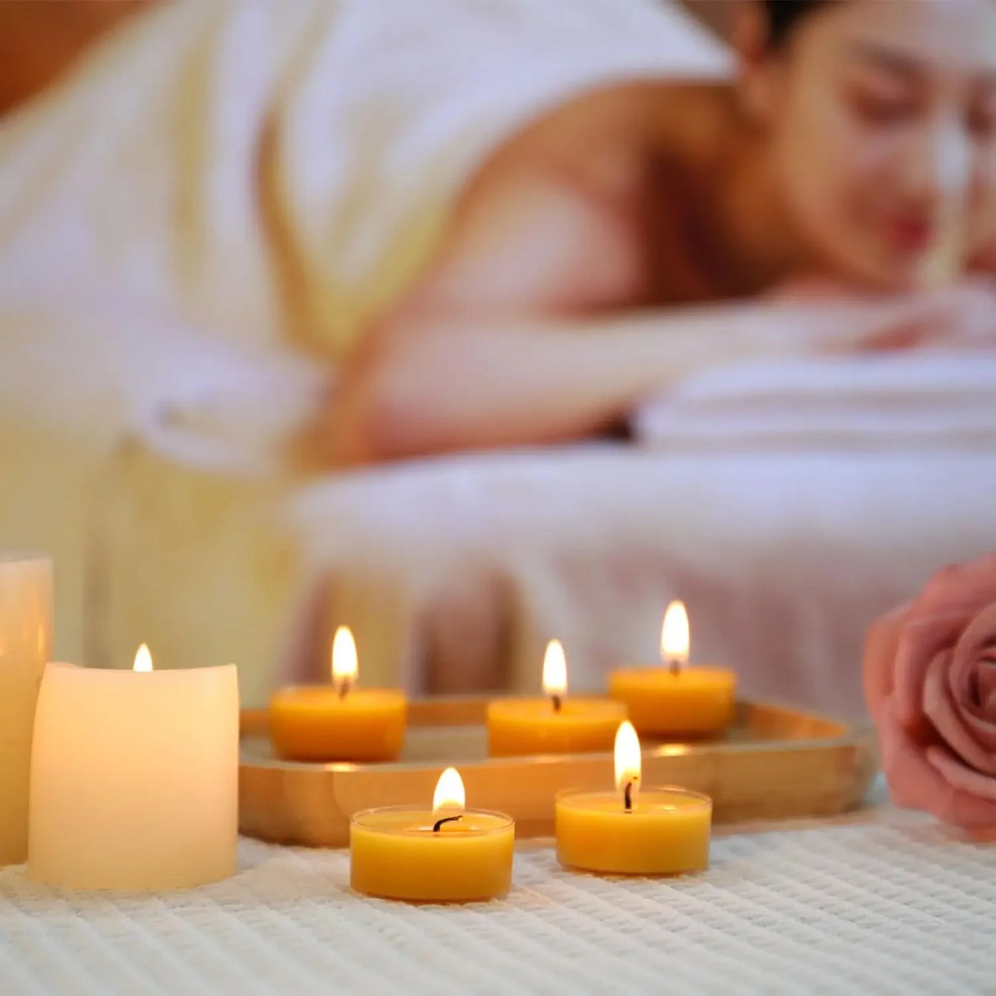 12 - 48PCS Natural Beeswax Tea Candles – Smokeless Eco-Friendly Tealight Votive Candles for Home Atmosphere, Spa, and Decor