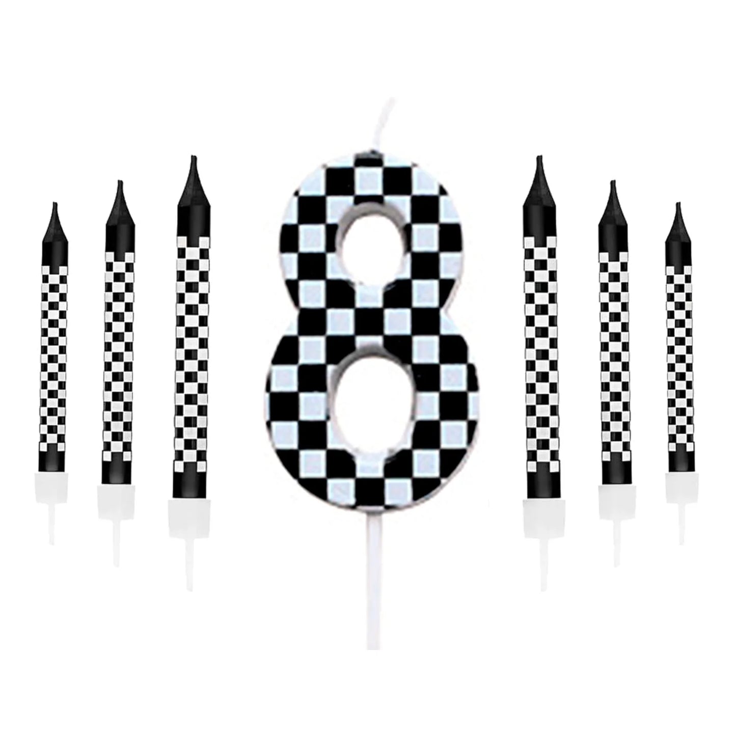 7PCS Birthday Candles Set – Cake Numeral Candles with Racing Cars Theme for Checkered Decoration