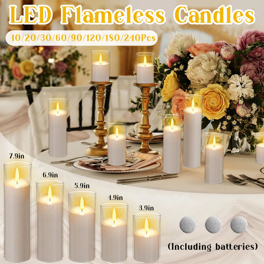 10-240 Pcs LED Flameless Pillar Candles – Flickering Battery-Powered Wedding Candles for Concert and Event Decoration