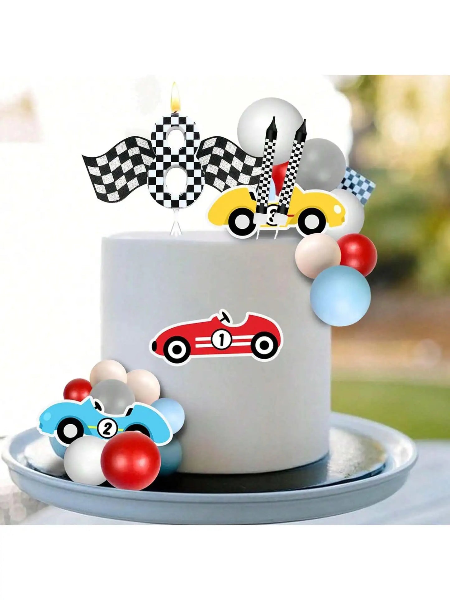 7PCS Birthday Candles Set – Cake Numeral Candles with Racing Cars Theme for Checkered Decoration