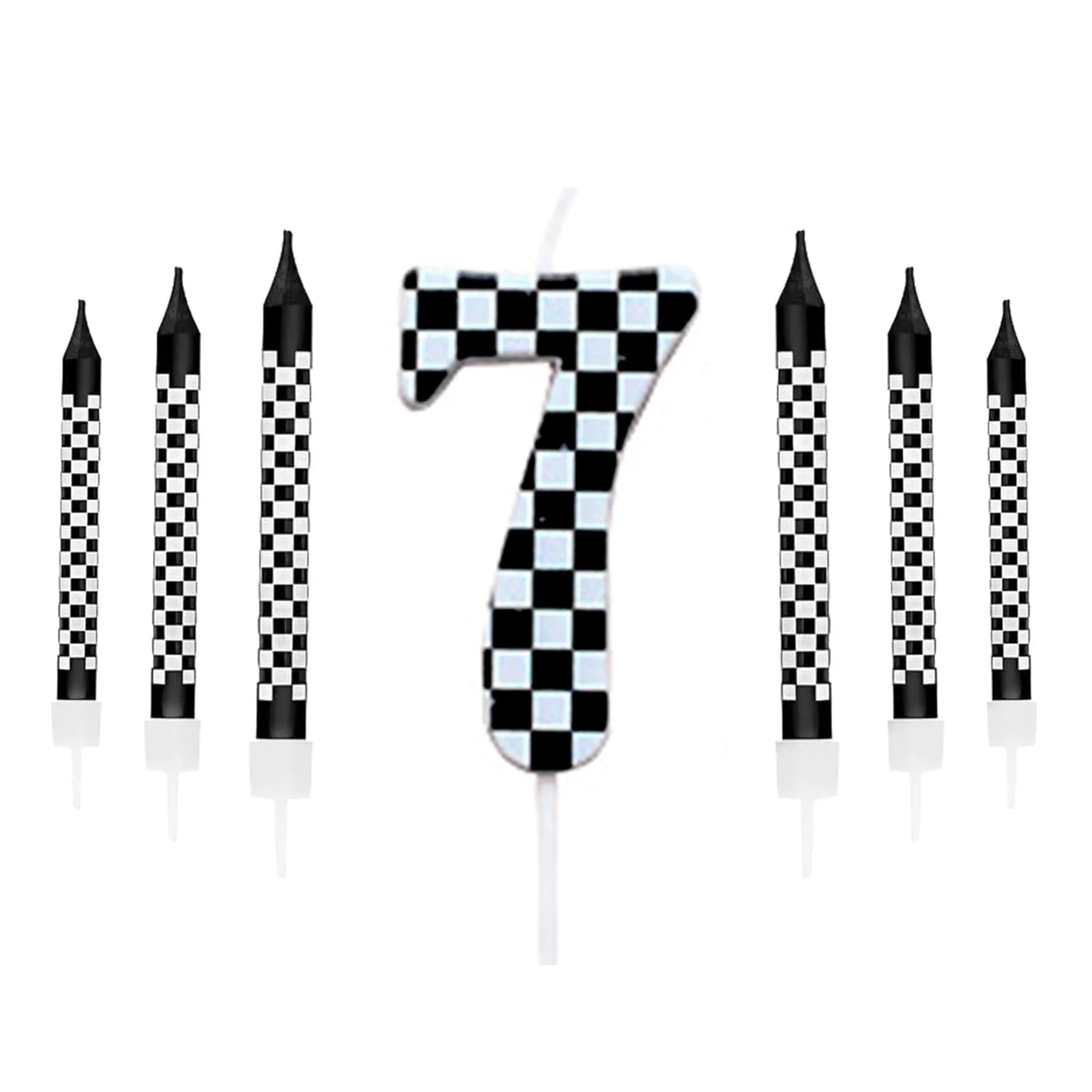 7PCS Birthday Candles Set – Cake Numeral Candles with Racing Cars Theme for Checkered Decoration