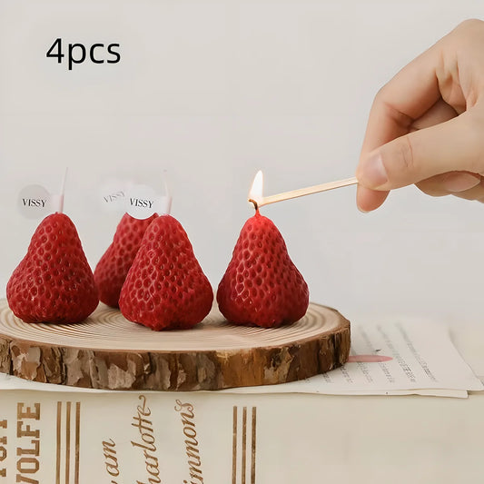 4pcs Strawberry - Shaped Miniature Scented Candles – Realistic Fruit-Scented Aromatherapy Candles Perfect for Trendy Photo Props