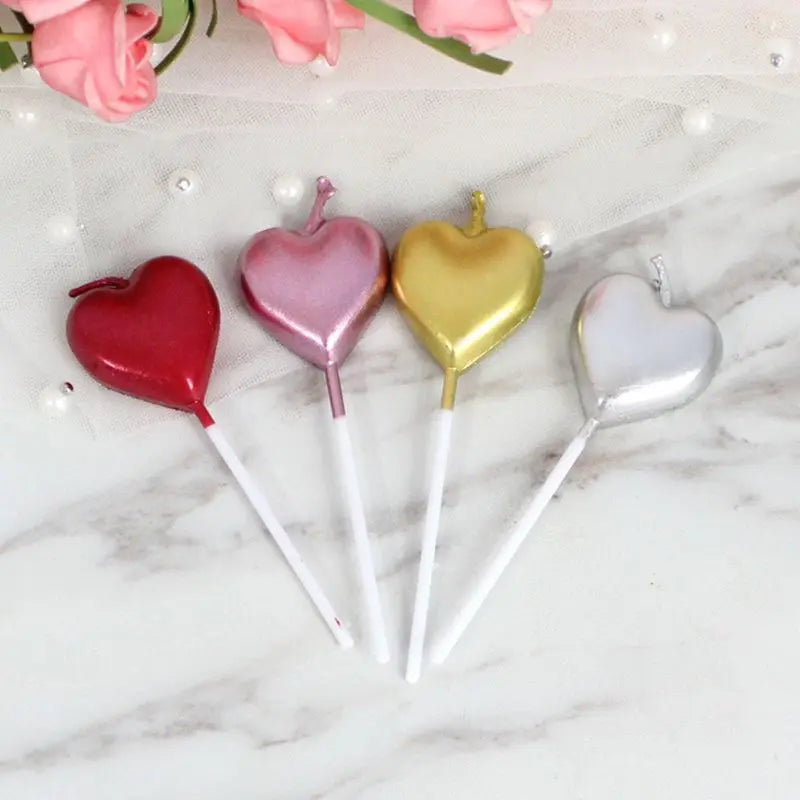 Love Heart Stick Candles – Decorative Cake Toppers for Wedding and Birthday Parties