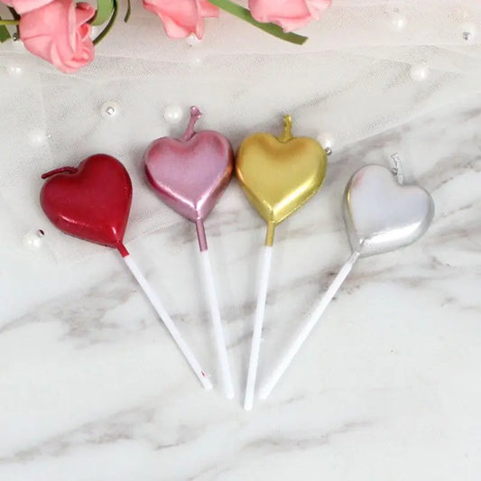 Love Heart Stick Candles – Decorative Cake Toppers for Wedding and Birthday Parties