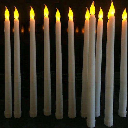 20PCs Plastic Flameless LED Candles – Yellow Amber Flickering Taper Candles for Halloween, Events, and Parties