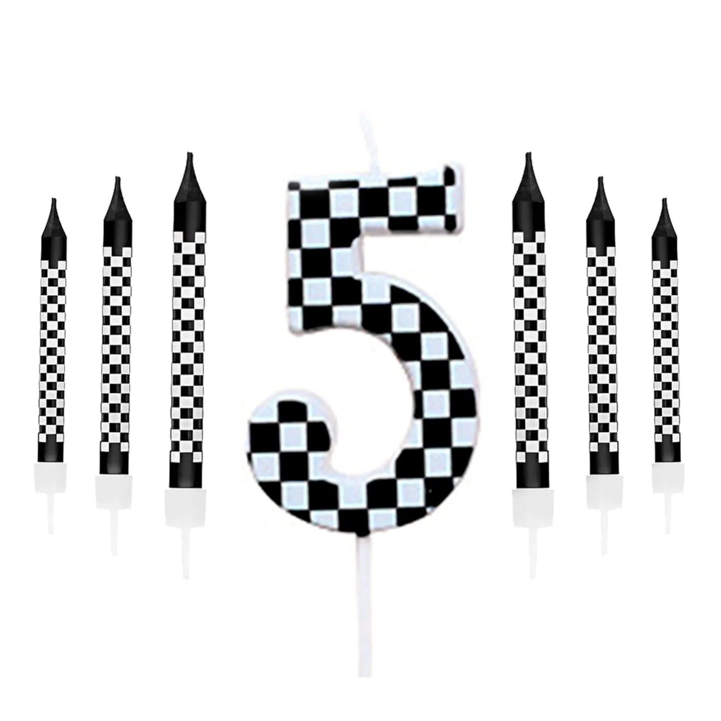 7PCS Birthday Candles Set – Cake Numeral Candles with Racing Cars Theme for Checkered Decoration