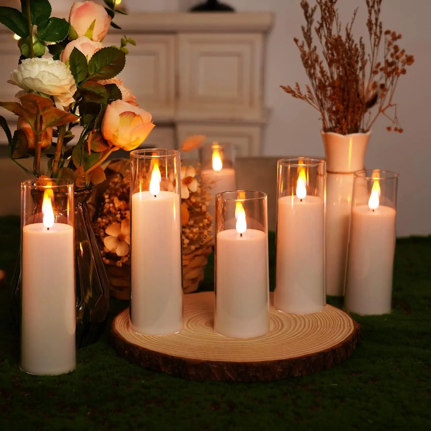 6-60PCS Acrylic Glass LED Candles with Batteries – Flameless Flickering Pillar Candles for Home, Wedding, Party, and Outdoor Decor