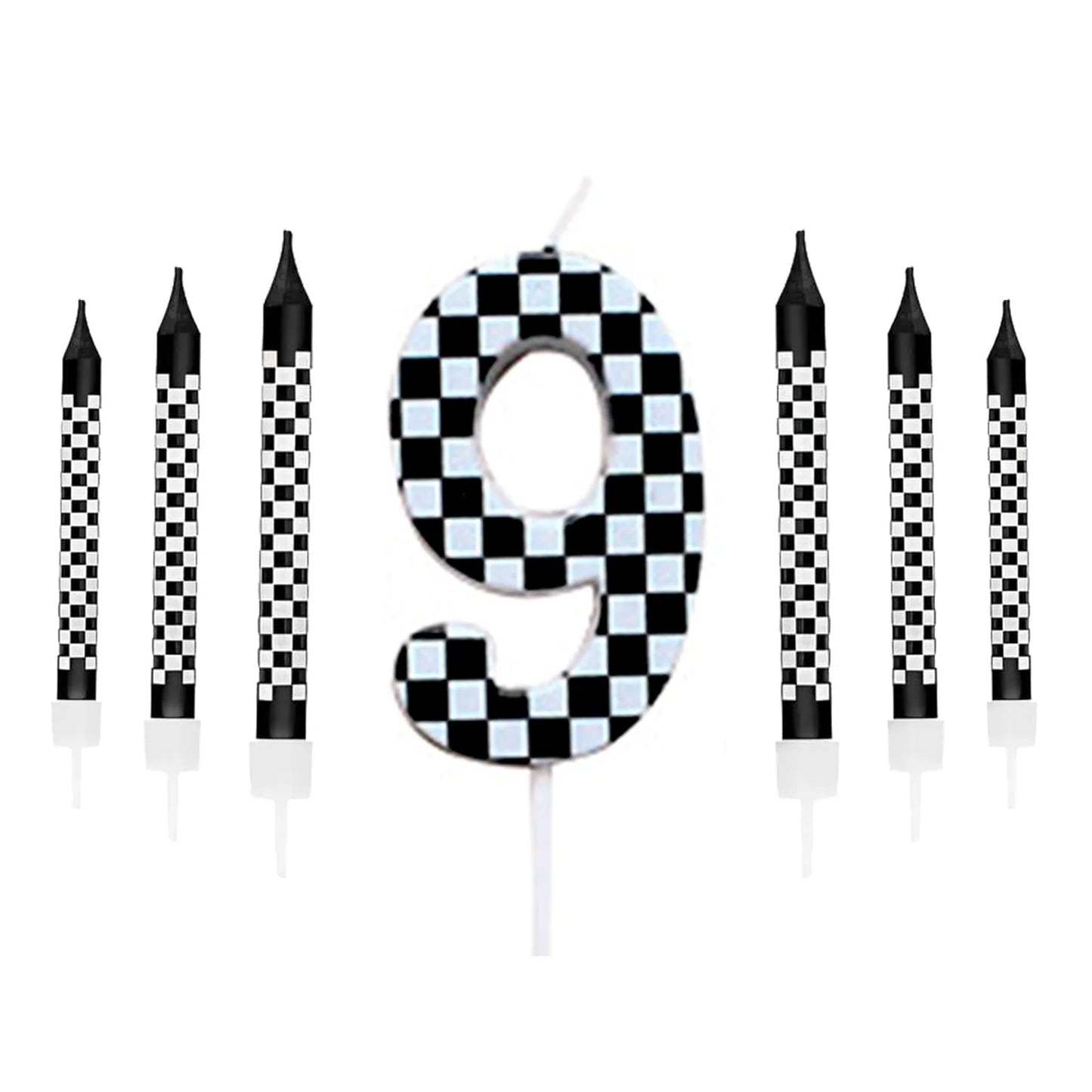 7PCS Birthday Candles Set – Cake Numeral Candles with Racing Cars Theme for Checkered Decoration