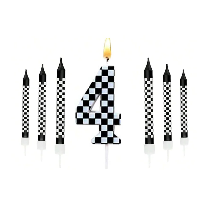 7PCS Birthday Candles Set – Cake Numeral Candles with Racing Cars Theme for Checkered Decoration