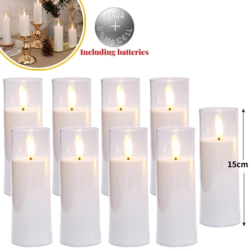 6-60PCS Acrylic Glass LED Candles with Batteries – Flameless Flickering Pillar Candles for Home, Wedding, Party, and Outdoor Decor