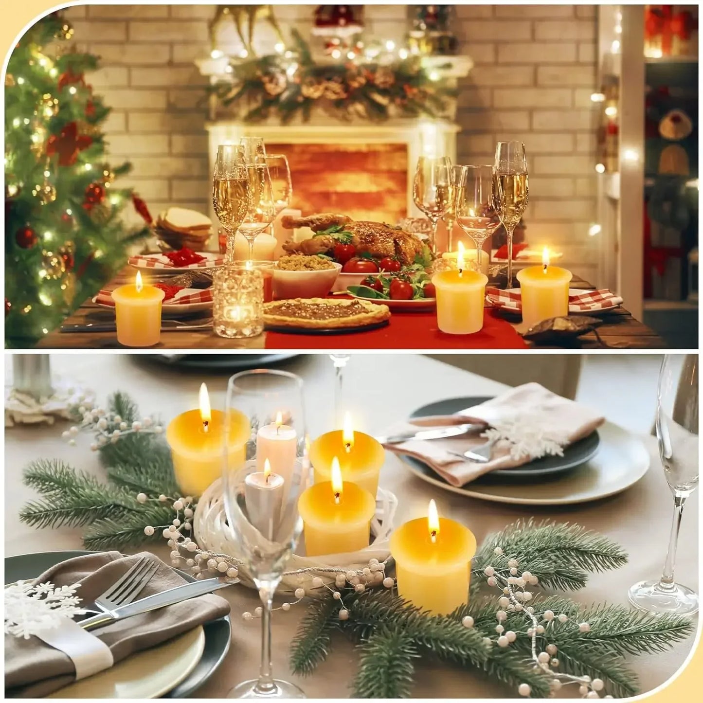 12 - 48PCS Natural Beeswax Tea Candles – Smokeless Eco-Friendly Tealight Votive Candles for Home Atmosphere, Spa, and Decor