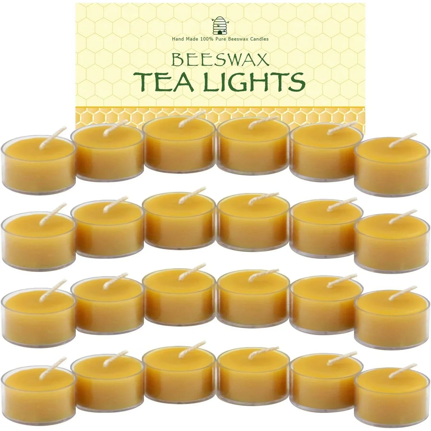 12 - 48PCS Natural Beeswax Tea Candles – Smokeless Eco-Friendly Tealight Votive Candles for Home Atmosphere, Spa, and Decor